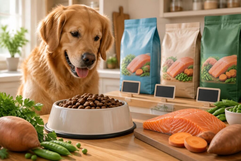 comparez les croquettes pour chien au saumon : options sans céréales, marques, bienfaits nutritionnels et conseils pour trouver un prix abordable.